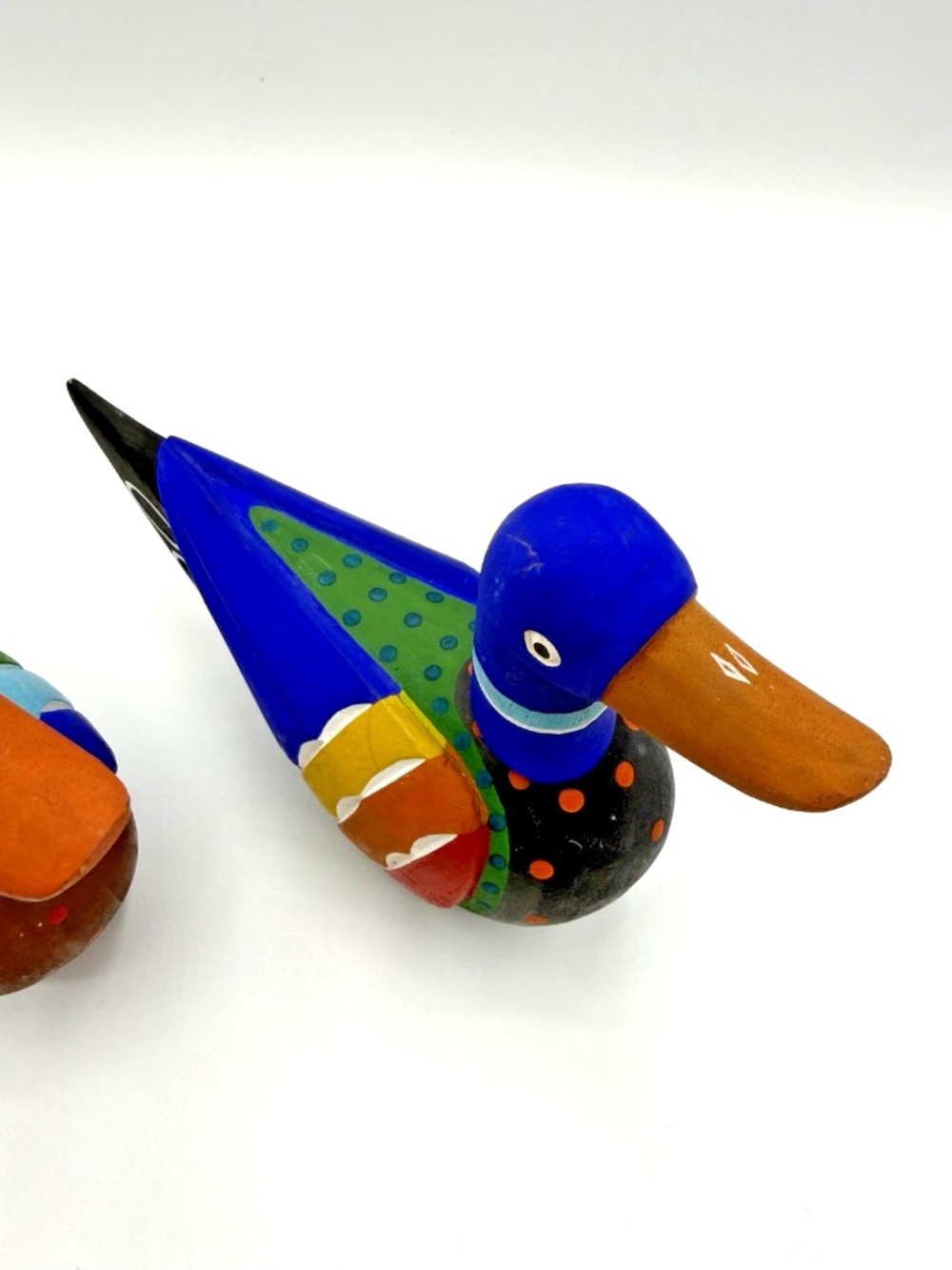 Hand Painted Wooden Duck Pair Figurines Folk Art Decor Wedding Ducks Set of 2 - Picture 6 of 16